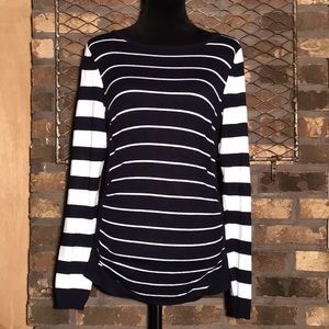 The Limited sweater boat collar ribbed sides black white stripes M